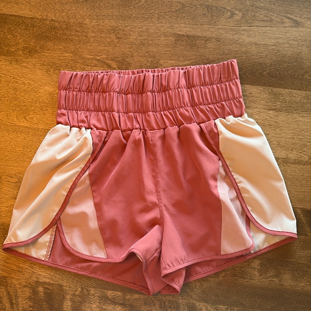 AS Revival High Waisted Athletic Shorts with built in under shorts. Dusty Red.